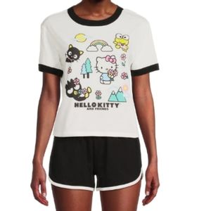 Hello Kitty Friends Women Ringer Tee and Short Lounge Set Sanrio Black Size 2X